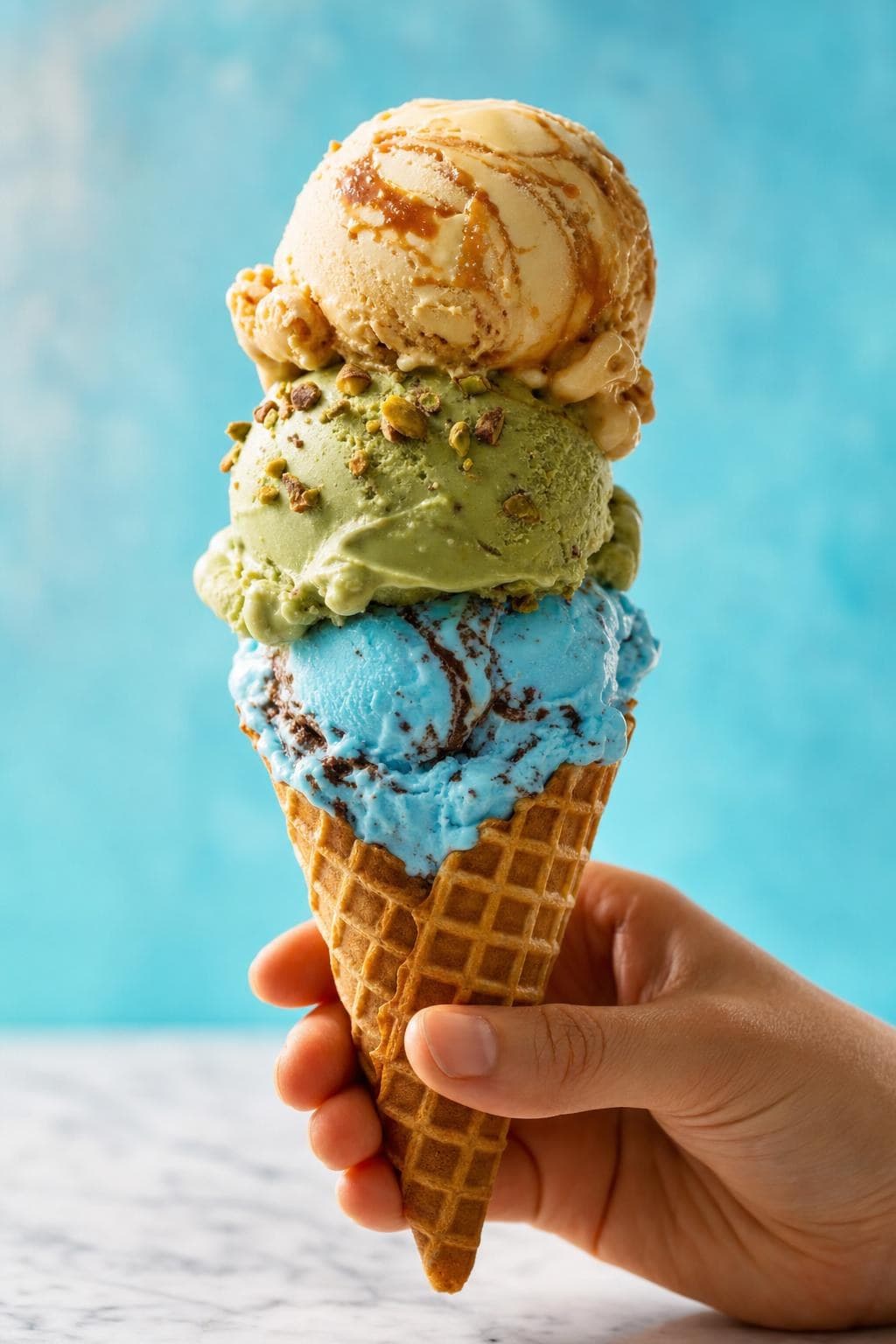 Three-scoop artisan gelato cone